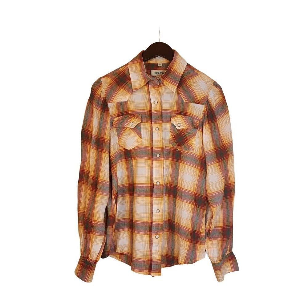 Rockin'C plaid western button down women's top size large